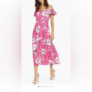 Leith Floral Flounce Dress Pink M